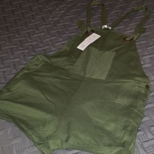 Olive green knit overalls